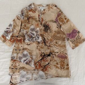 Peck & Peck Beige Lagenlook Tunic with asymmetrical hem, Linen